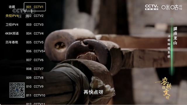 FongMi 影视TV 直播频道列表与播放画面