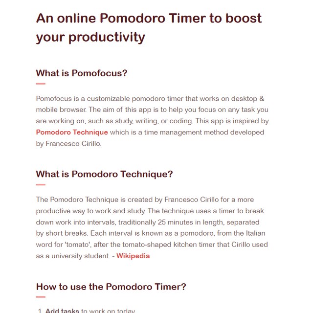 Pomofocus 页面里对番茄工作法的说明